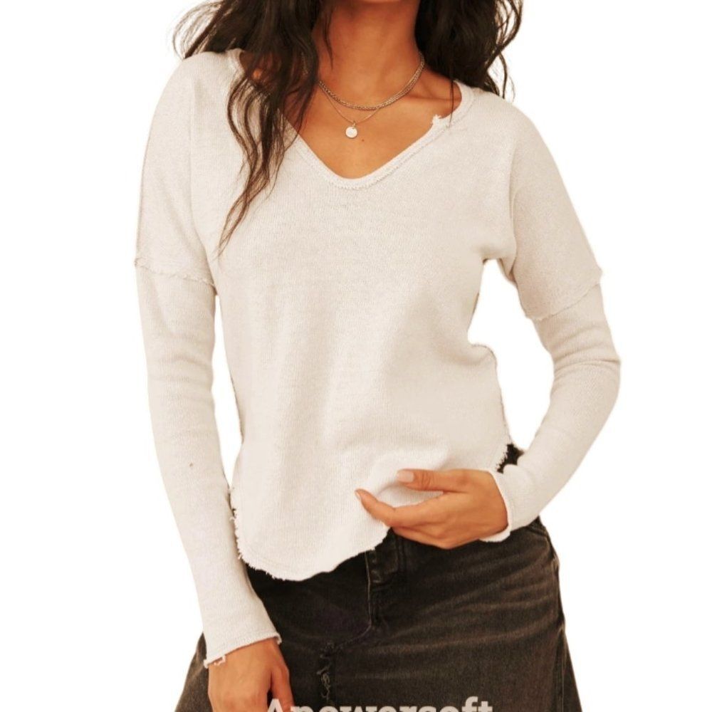 We The Free Raw Seam Fitted Sweater XS Wide Neck Exposed Seams